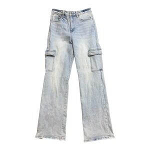 Vervet Los Angeles Cargo Jeans – Women's 27 Wide Leg Light Wash Denim Pants